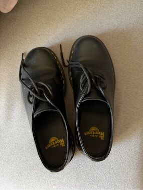 Dr. Martens Black Leather 3-Eye Lace-Up Shoes with Yellow Stitching